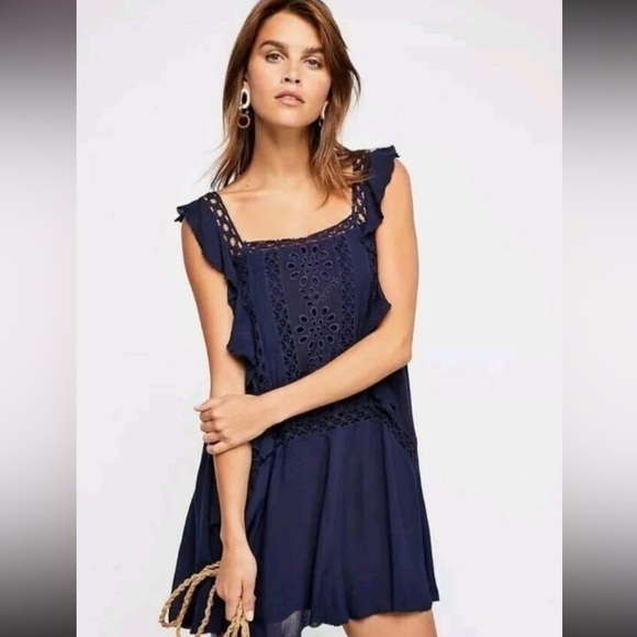 Free People FP One Priscilla Mini Dress Eyelet Embroidered Sleeveless Small Lace - Picture 1 of 15
